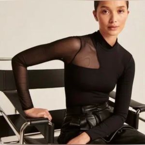 A&F long sleeve mesh one sleeve asymmetrical bodysuit